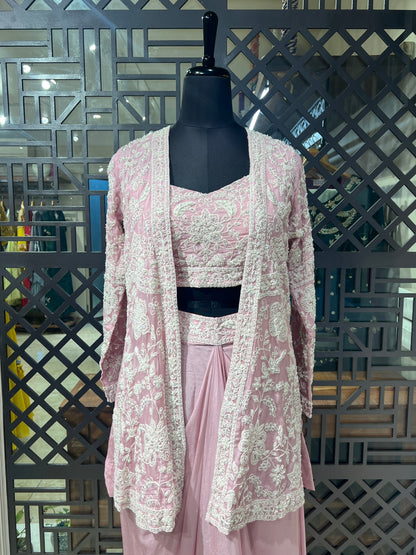 Baby Pink Embroidered Indo Western