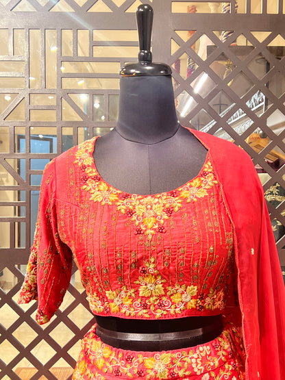 Peach Embellished Hand Work Lehanga