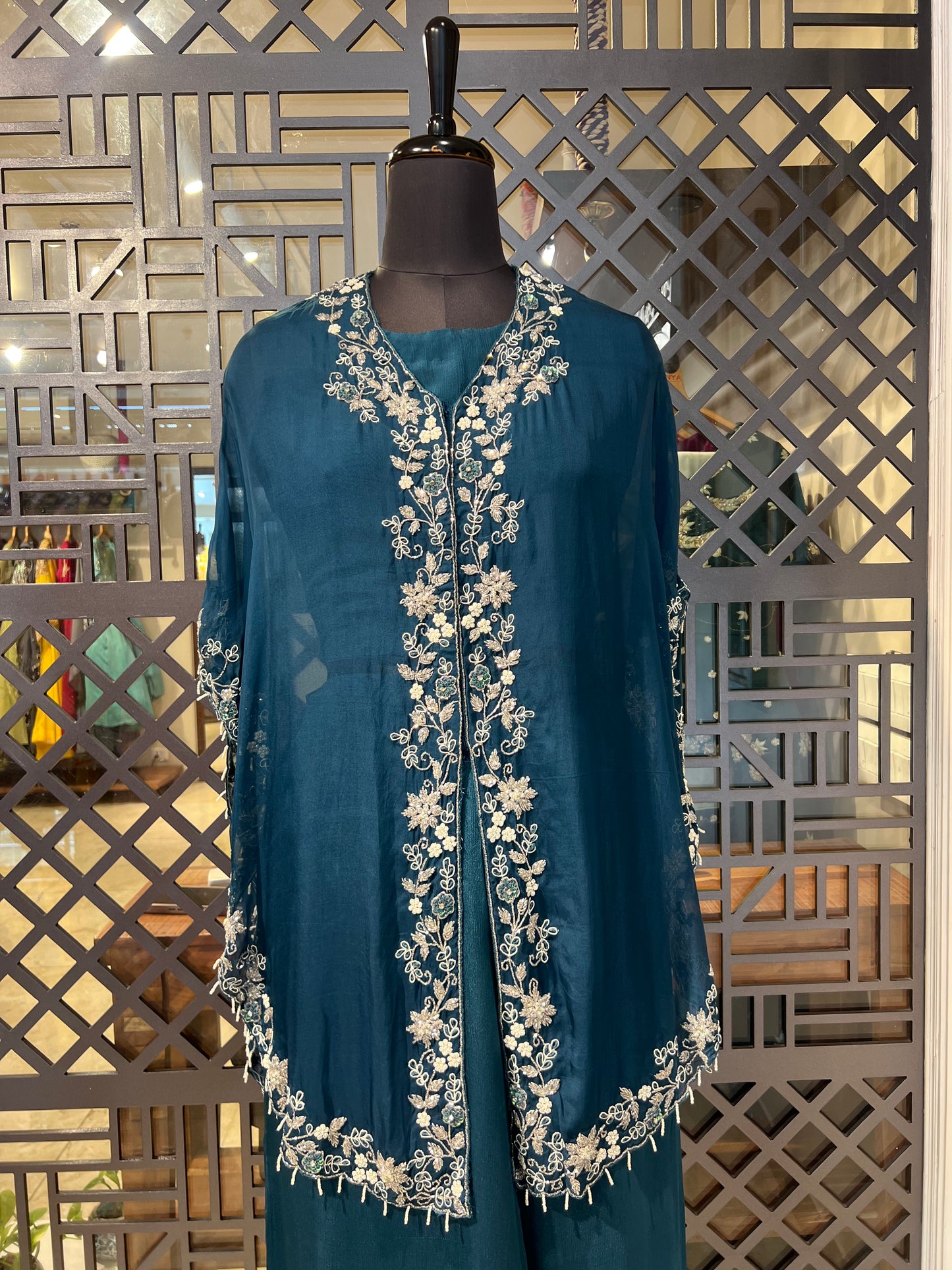 Blue Palazzo with Organza Cape