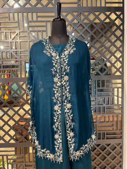 Blue Palazzo with Organza Cape