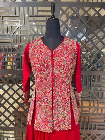 Red Lehanga with Hand Embroidered Jacket
