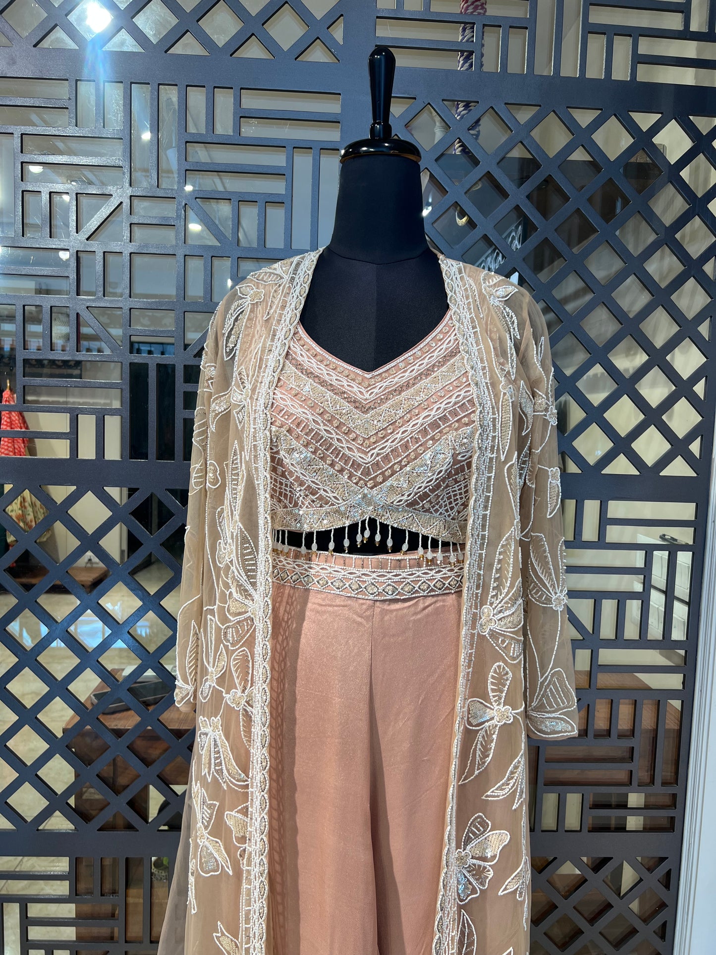 Peach Indo Western Embellished with Pearl and Sequence Work