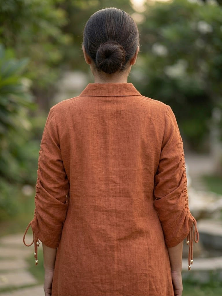 Rust Linen Embroidered Co-ord Set