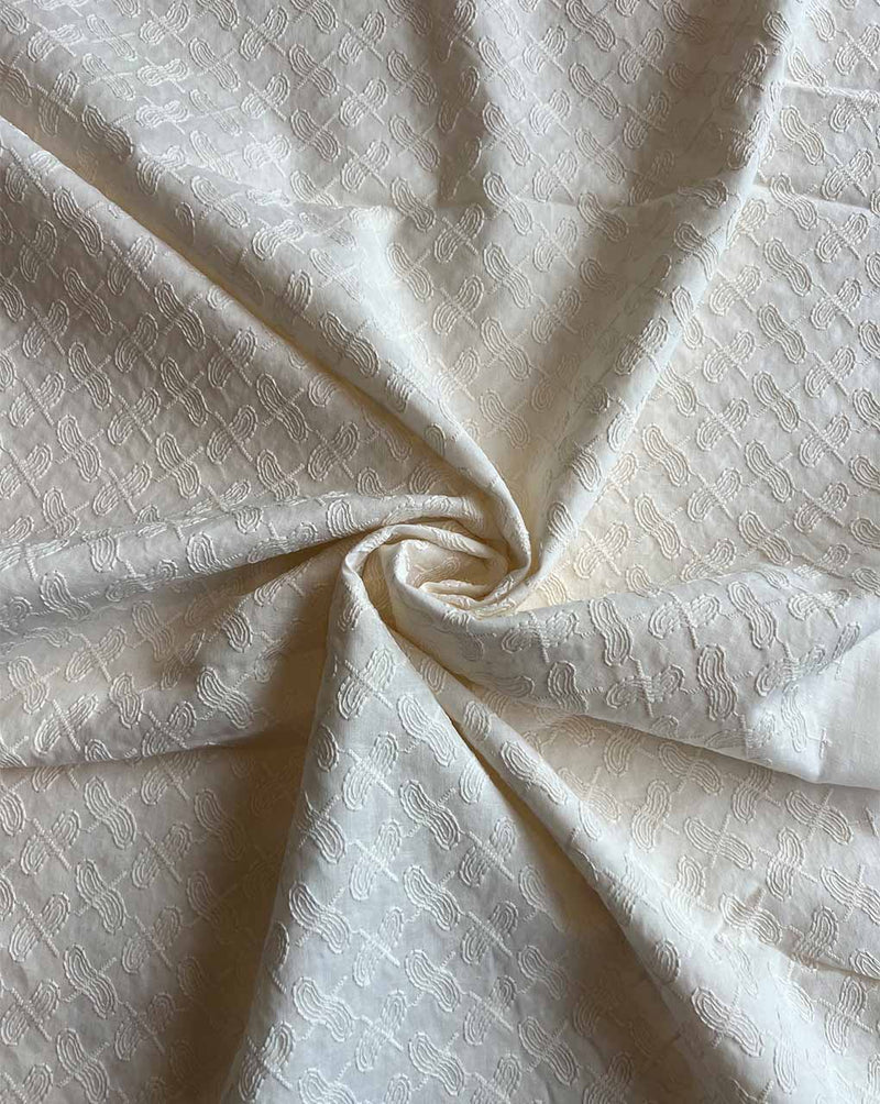 Cream Self Embroidered Cotton Fabric