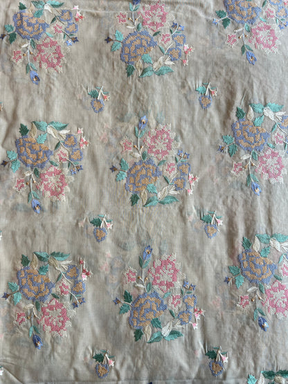 Skin Colour Cross Stitch Floral Embroidered Cotton Voile Fabric