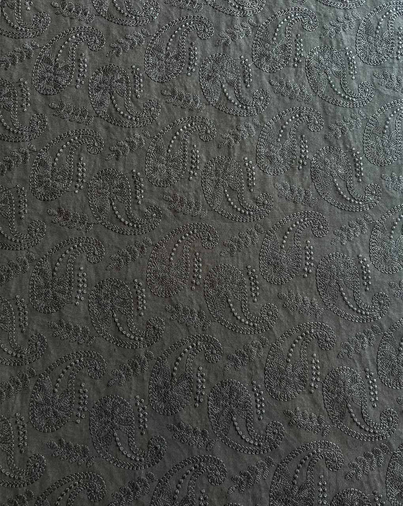 Black Paisley Embroidered Cotton Fabric