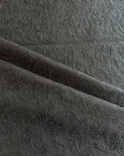 Black Paisley Embroidered Cotton Fabric