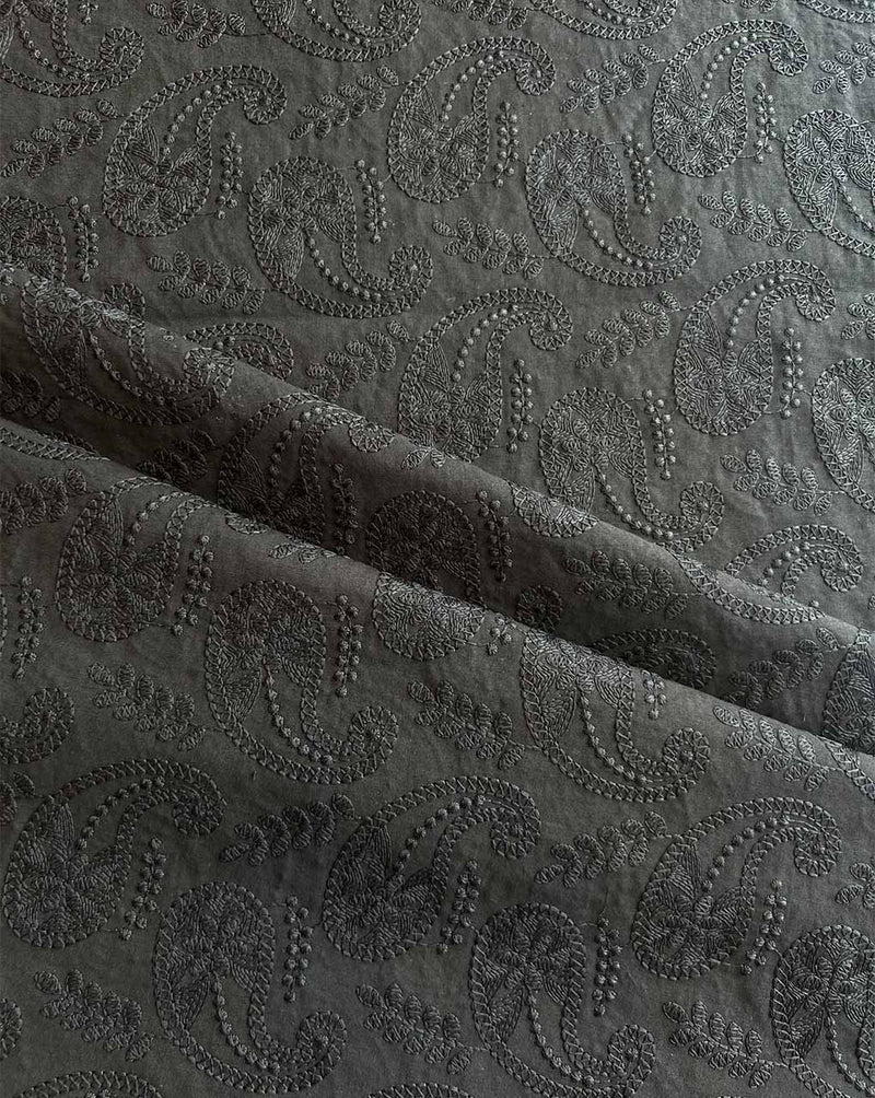 Black Paisley Embroidered Cotton Fabric