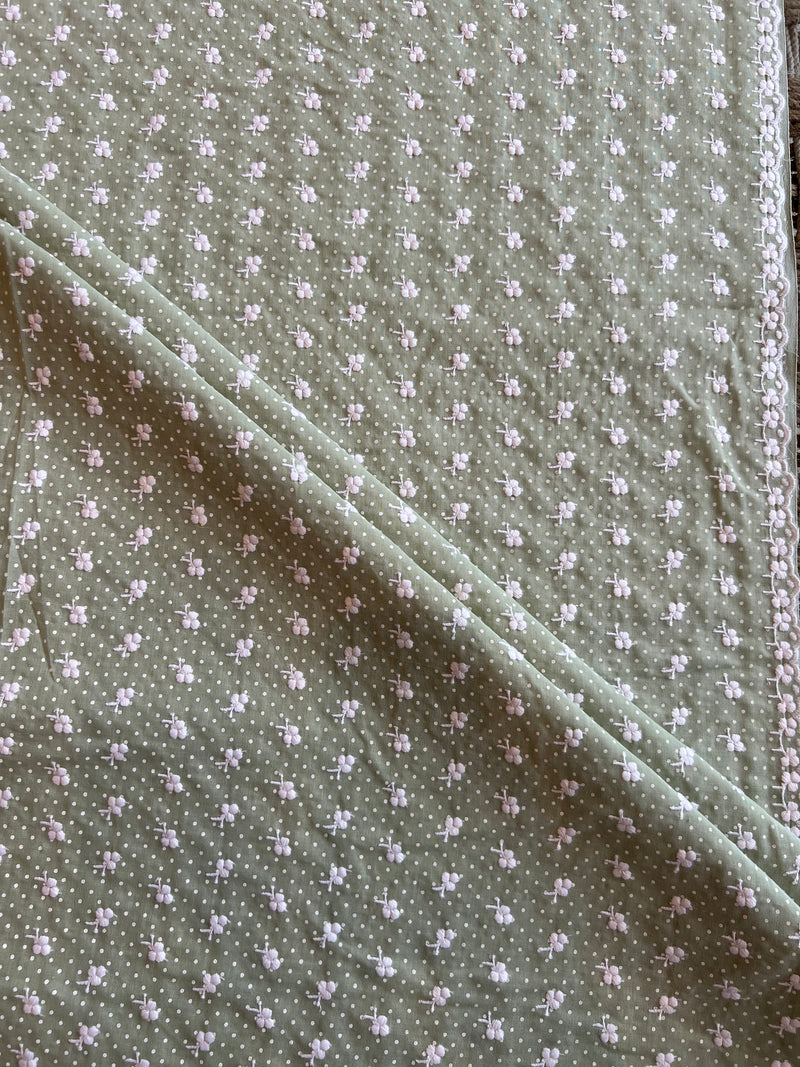 Pista Green Embroidered Buti Cotton Fabric
