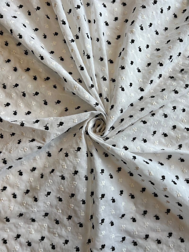 Black and White Embroidered Buti Cotton Fabric