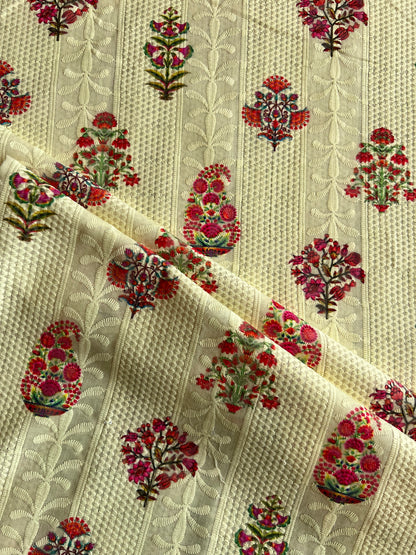 Lemon Cotton Embroidery with Jaipuri Printed Fabric