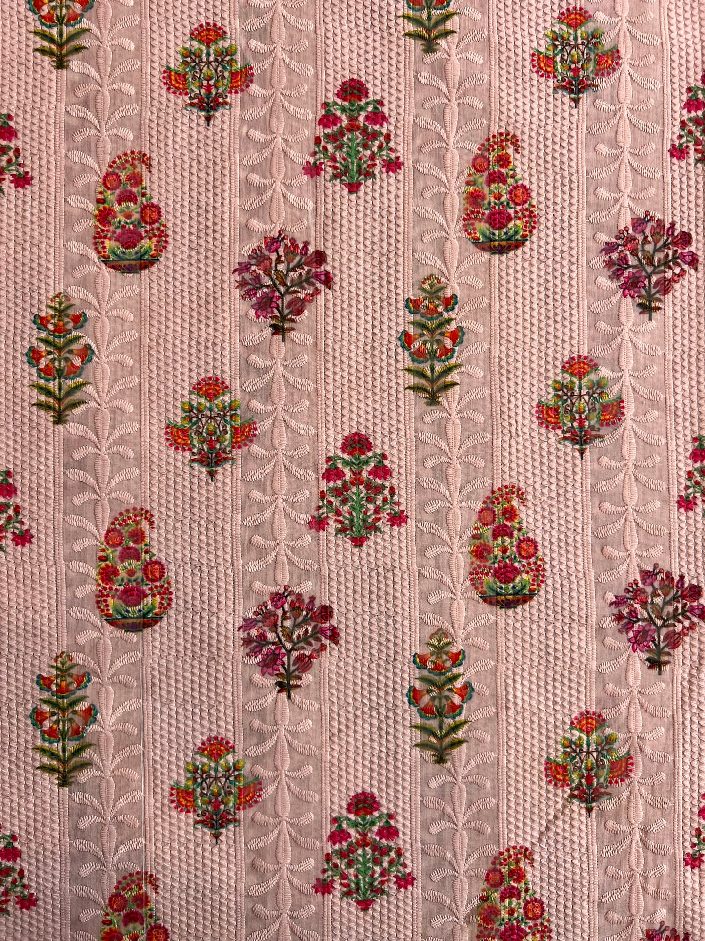 Peach Cotton Embroidery with Jaipuri Printed Fabric