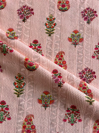 Peach Cotton Embroidery with Jaipuri Printed Fabric