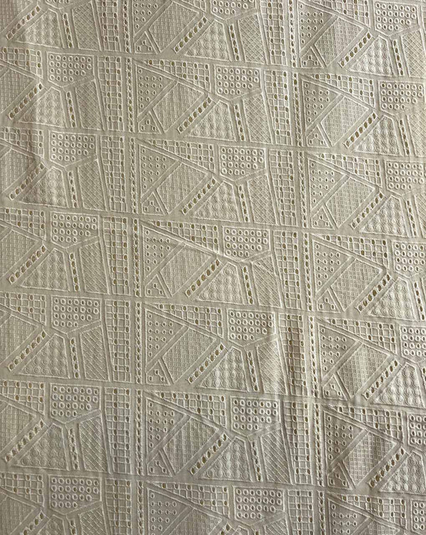 Cream Geometrical Embroidered Cotton Fabric
