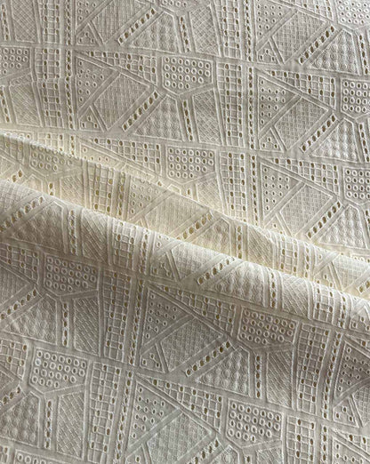 Cream Geometrical Embroidered Cotton Fabric