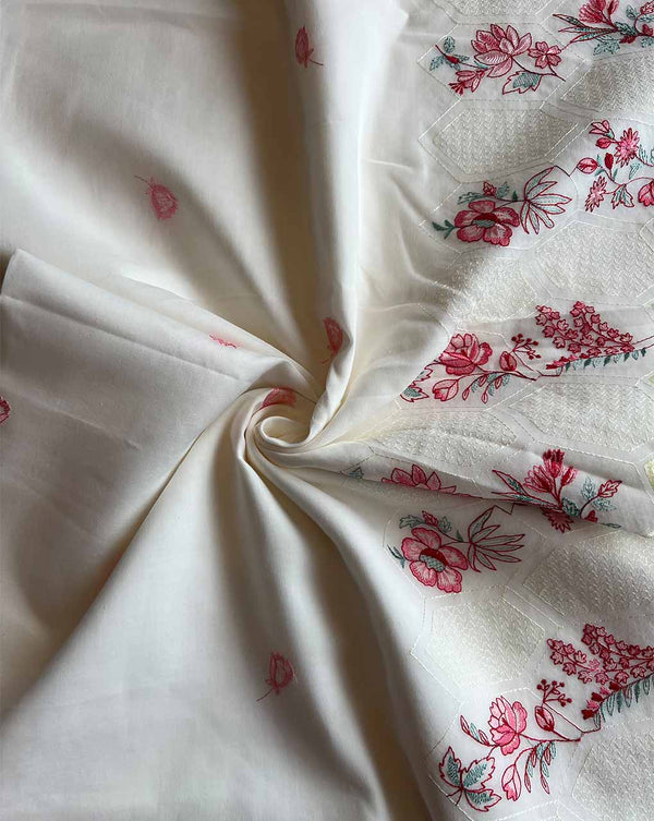 Off White Multi Colour Embroidered Dupatta Fabric