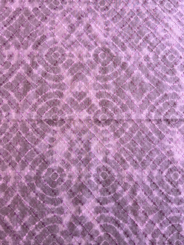 Purple Embroidery with Shibori Print Cotton Fabric