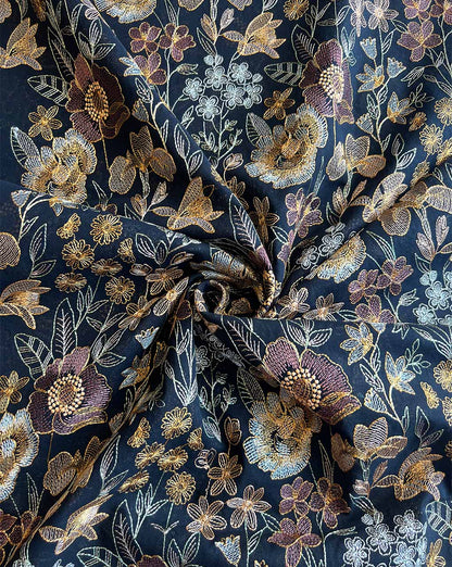 Black 2 by 2 Rubia Fabirc with Multi Colour Embroidery