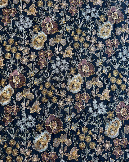 Black 2 by 2 Rubia Fabirc with Multi Colour Embroidery