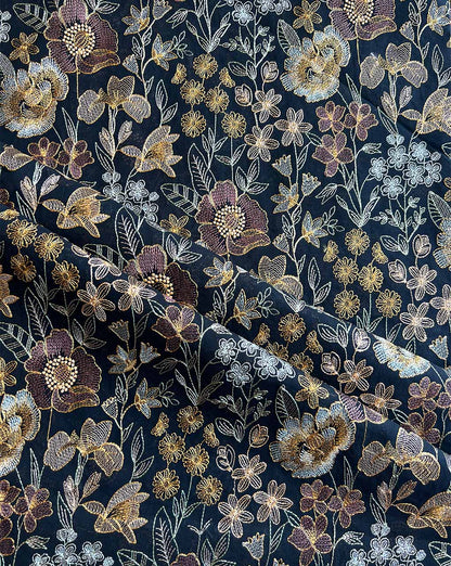 Black 2 by 2 Rubia Fabirc with Multi Colour Embroidery