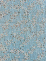 Teal Blue Floral Embroidered Cotton Voile Fabric