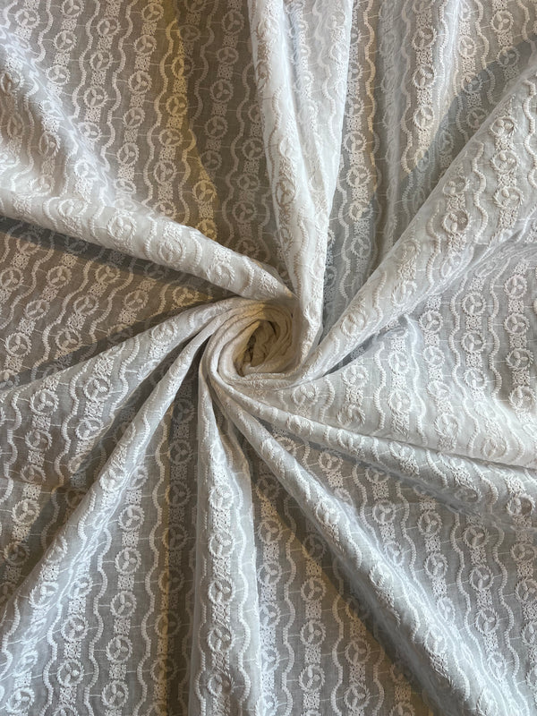 White Cotton Voile Embroidered Fabric