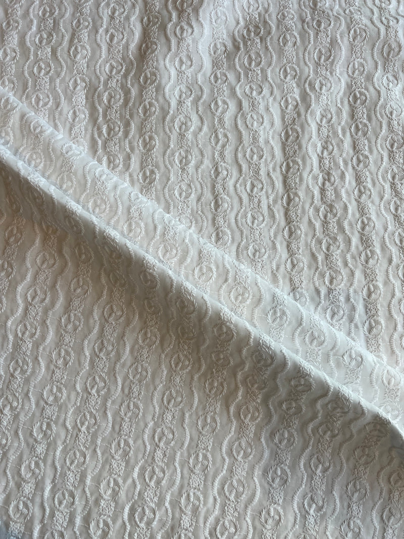 White Cotton Voile Embroidered Fabric