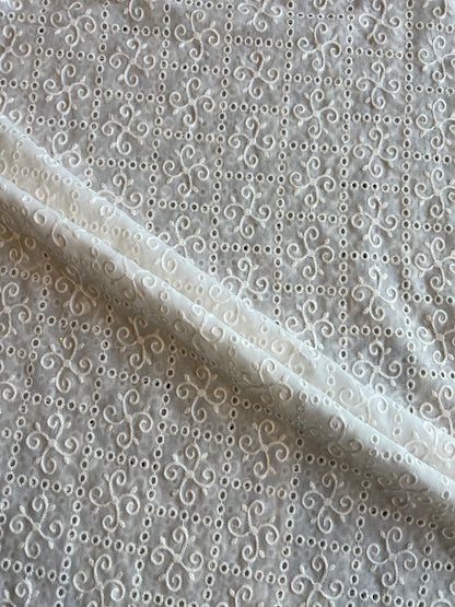 White 2 by 2 Rubia Embroidered Fabric