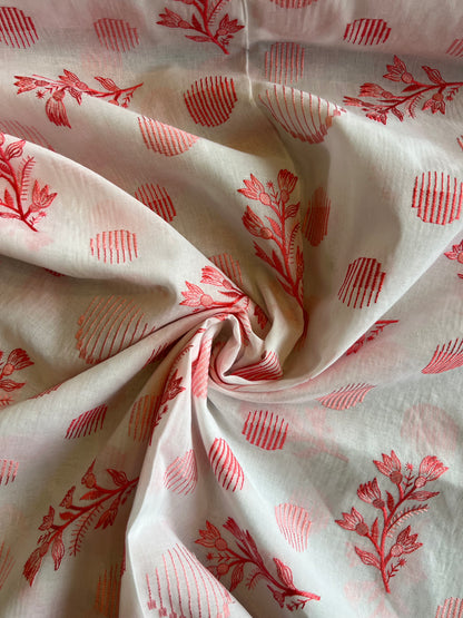 Peach Floral Embroidered Cotton Voile Fabric