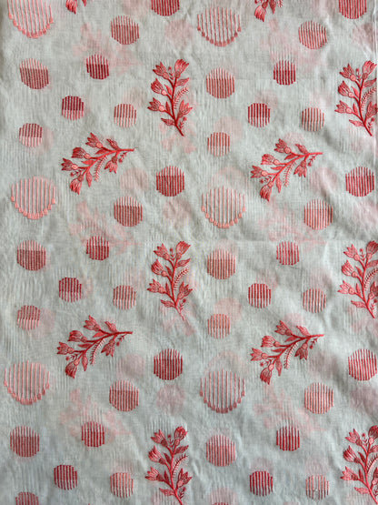 Peach Floral Embroidered Cotton Voile Fabric