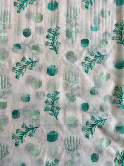 Teal Blue Floral Embroidered Cotton Voile Fabric