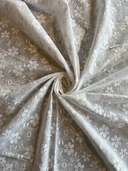 White 2 by 2 Rubia Embroidered Fabric