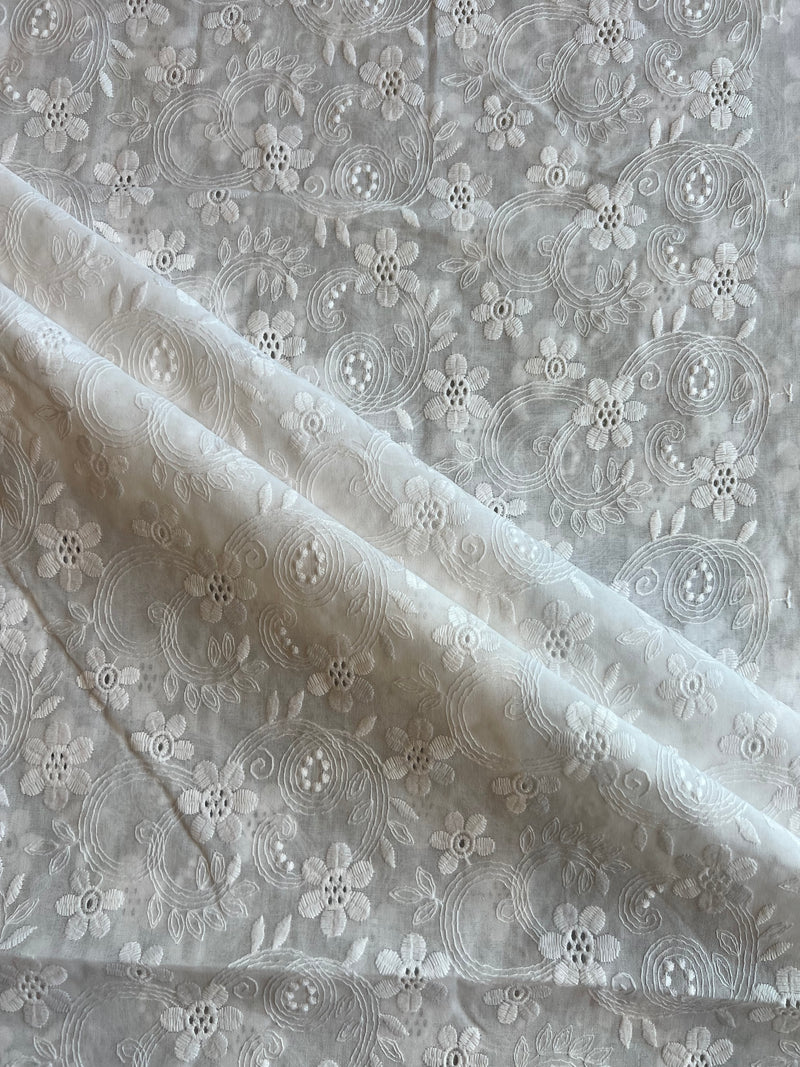 White 2 by 2 Rubia Embroidered Fabric