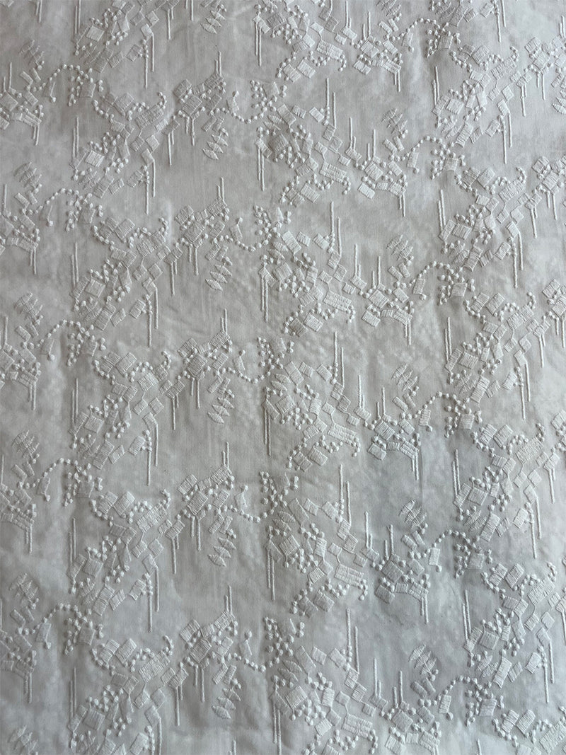 White 2 by 2 Rubia Embroidered Fabric