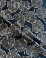 Black Leaf Pattern Embroidred 2 by 2 Rubia Fabric