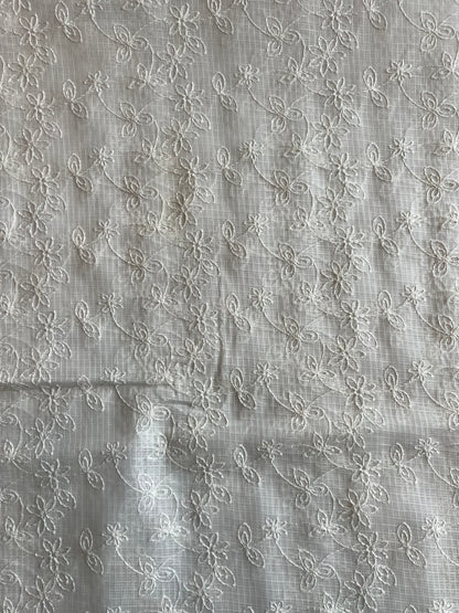 White All Over Embroidered Kota Doriya Fabric