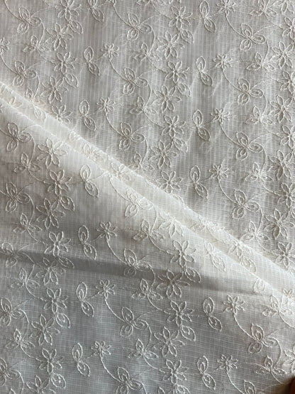 White All Over Embroidered Kota Doriya Fabric