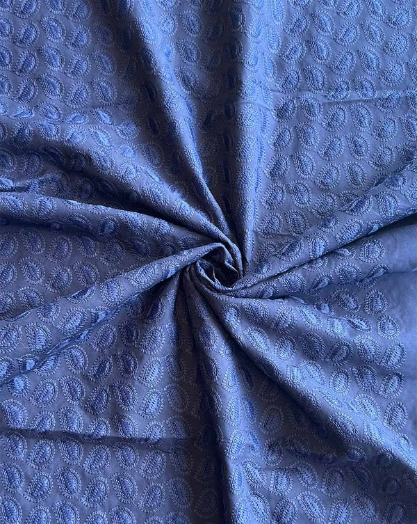 Blue Embroidered Cotton Fabric