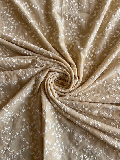 Chikoo Colour All Over Embroidered 2 by 2 Rubia Fabric