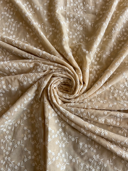 Chikoo Colour All Over Embroidered 2 by 2 Rubia Fabric