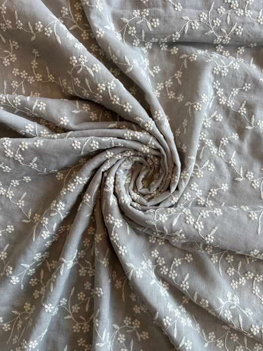 Grey Colour All Over Embroidered 2 by 2 Rubia Fabric