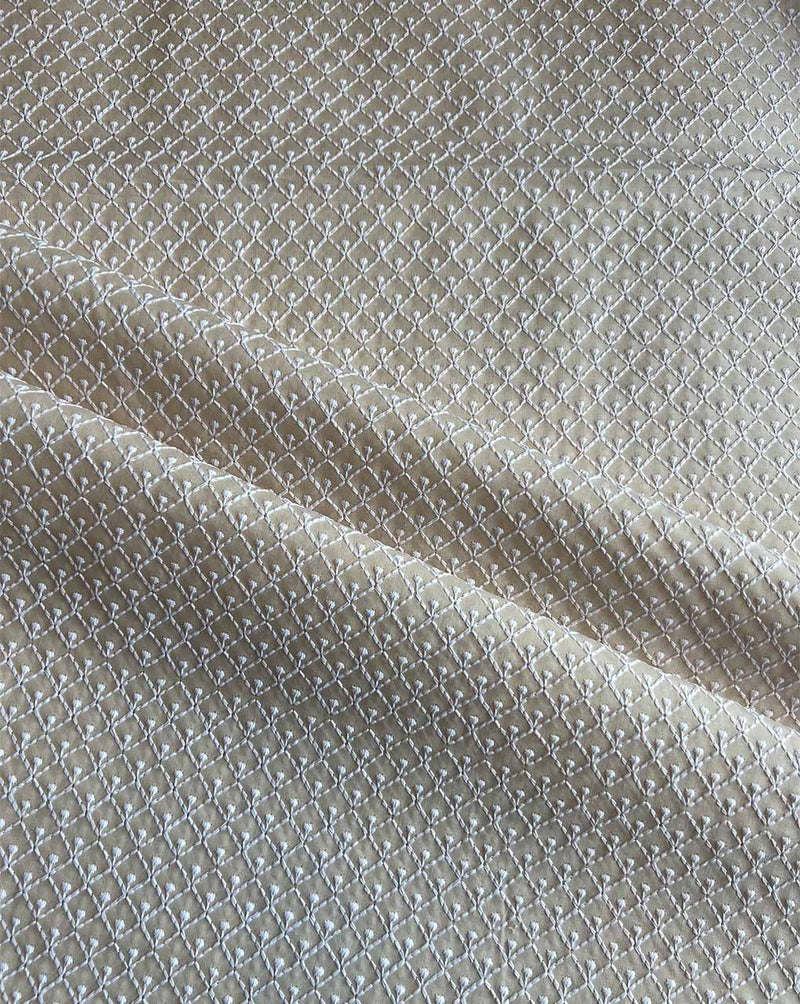 Beige Embroidered Cotton Fabric