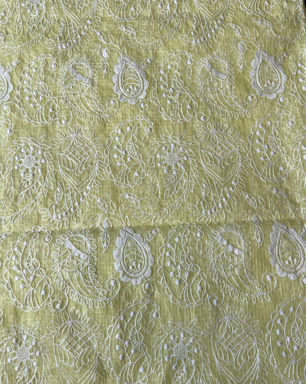 Lemon Kota Doriya Embroidered Fabric