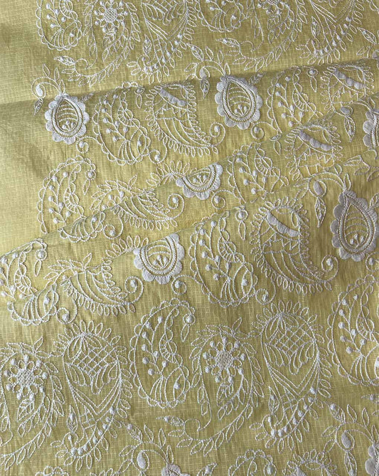 Lemon Kota Doriya Embroidered Fabric
