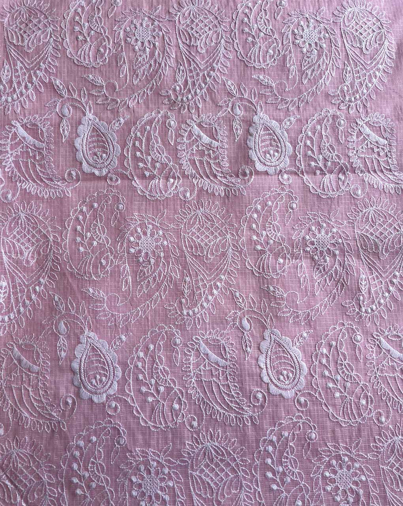 Baby Pink Kota Doriya Embroidered Fabric