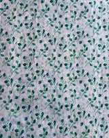 White Cotton Embroidered Fabric with Rama Leaf Print