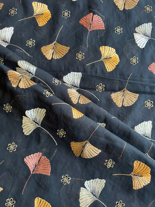 Multi Colour Embroidery on Black 2 by 2 Rubia Fabric