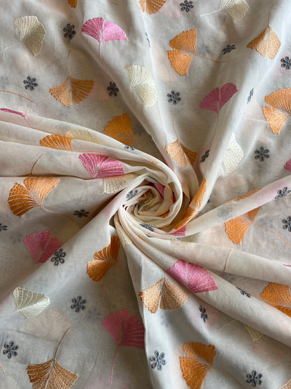 Multi Colour Embroidery on Off White 2 by 2 Rubia Fabric
