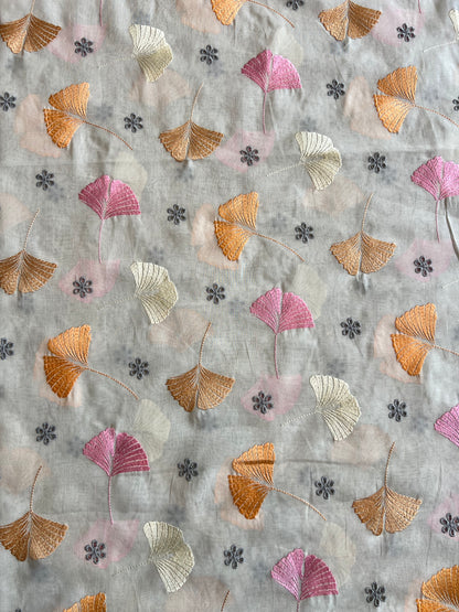 Multi Colour Embroidery on Off White 2 by 2 Rubia Fabric