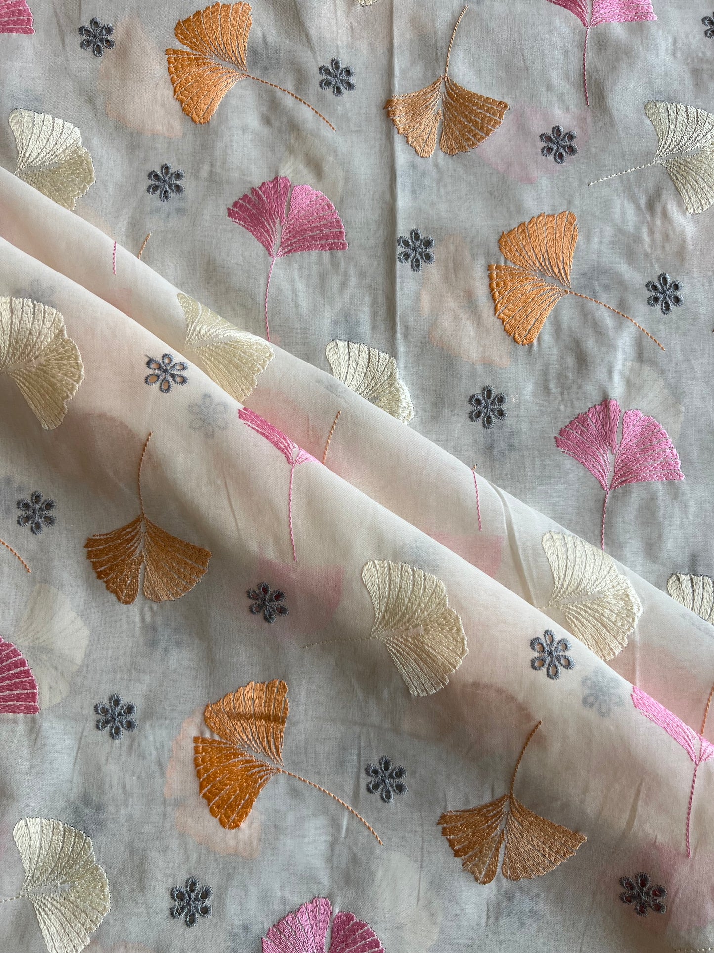 Multi Colour Embroidery on Off White 2 by 2 Rubia Fabric